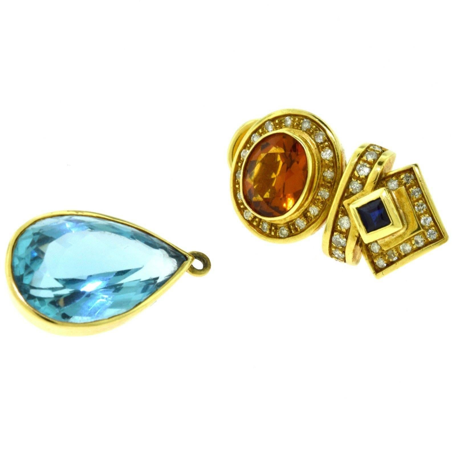 Blue Topaz, Diamond, Citrine and Sapphire Earring and Necklace Two-Piece Set For Sale 6
