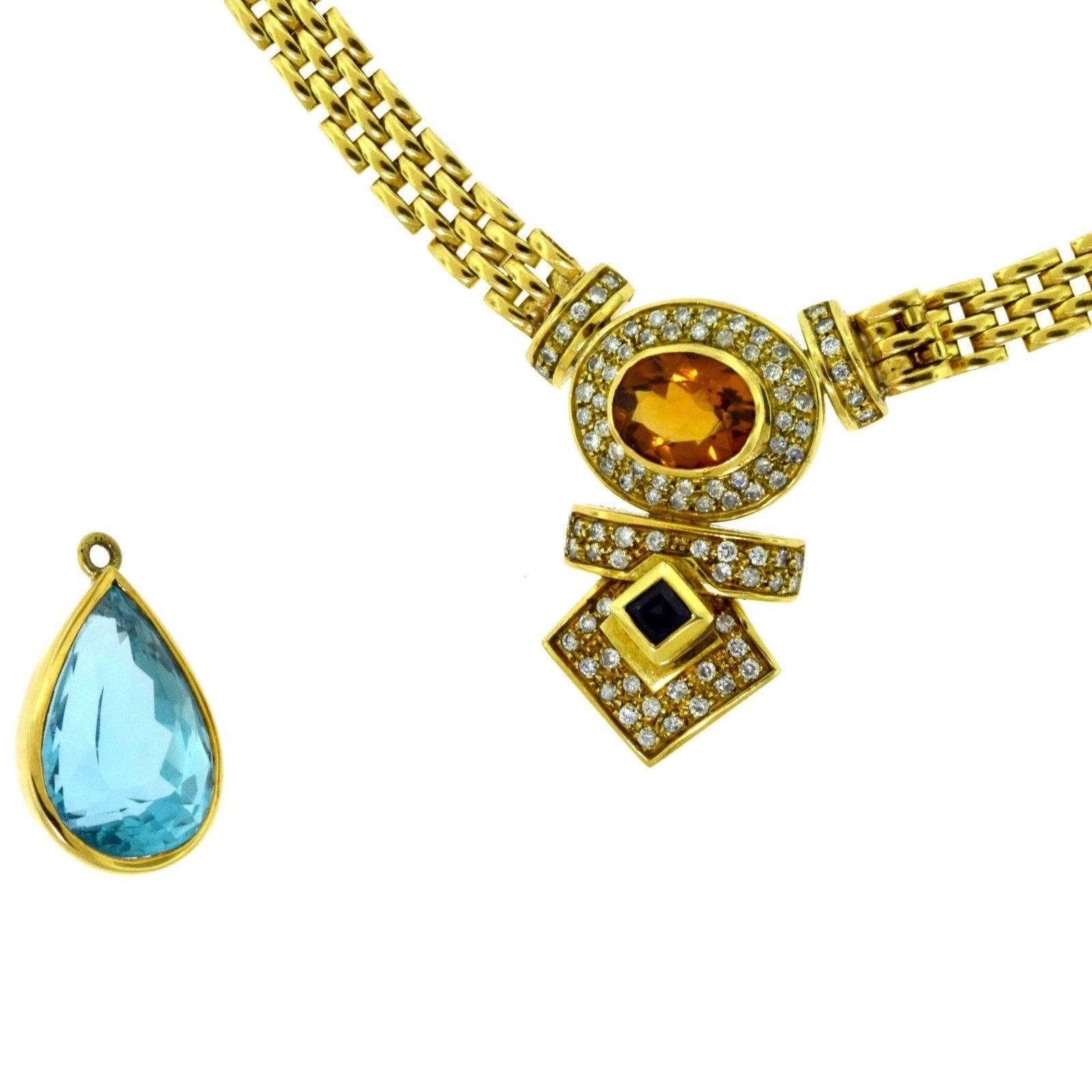 Blue Topaz, Diamond, Citrine and Sapphire Earring and Necklace Two-Piece Set For Sale 3