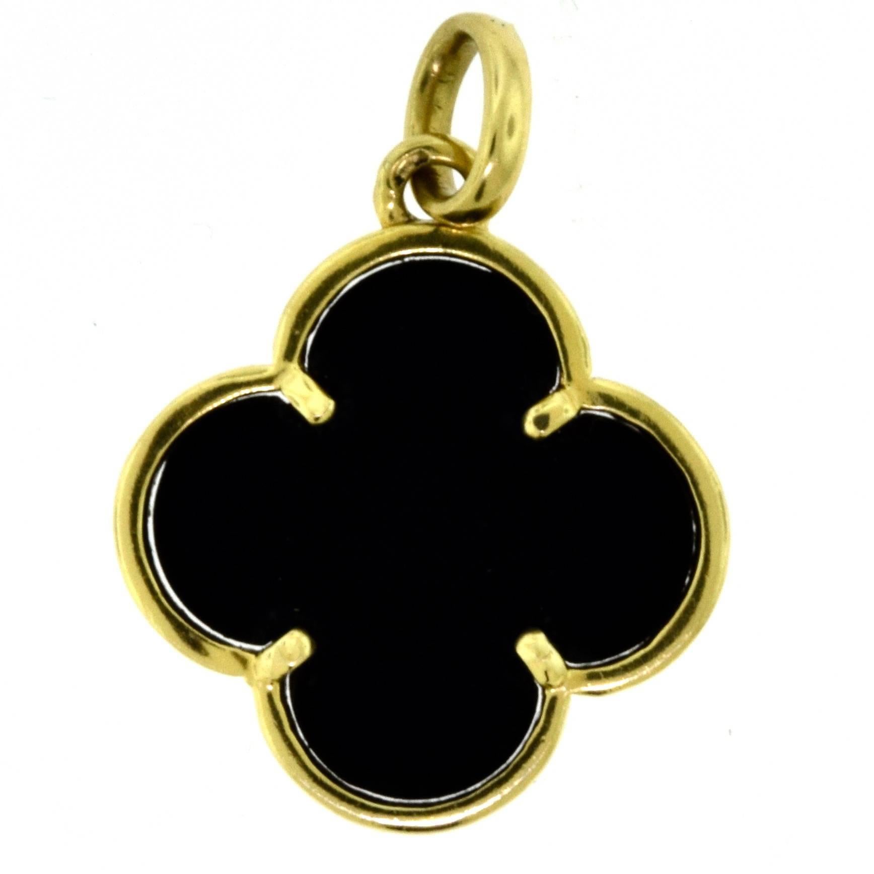 Van Cleef & Arpels Black Onyx Magic Alhambra Gold Pendant Charm For Sale
