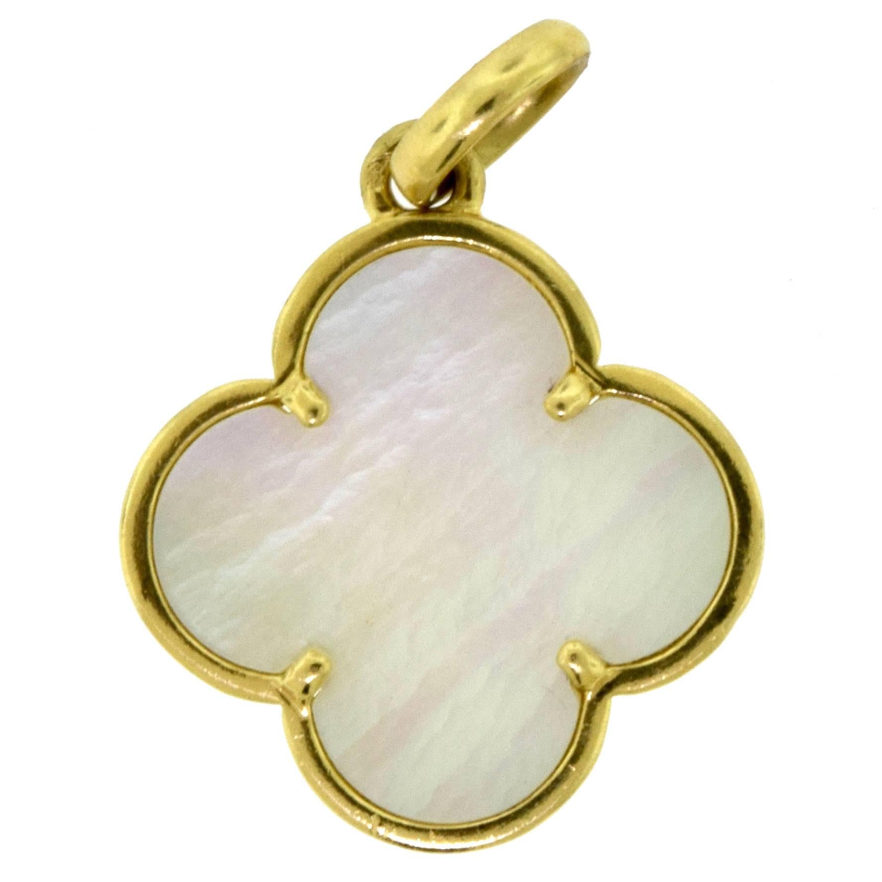 Van Cleef & Arpels Mother-of-Pearl Magic Alhambra 18 Karat Gold Pendant Charm For Sale