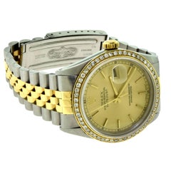 Rolex Yellow Gold Stainless Steel Diamond Bezel Datejust Automatic Wristwatch