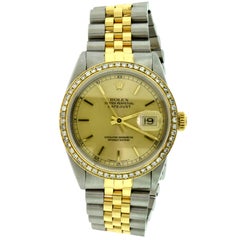 Rolex Yellow Gold Stainless Steel Diamond Bezel Datejust Automatic Wristwatch 1