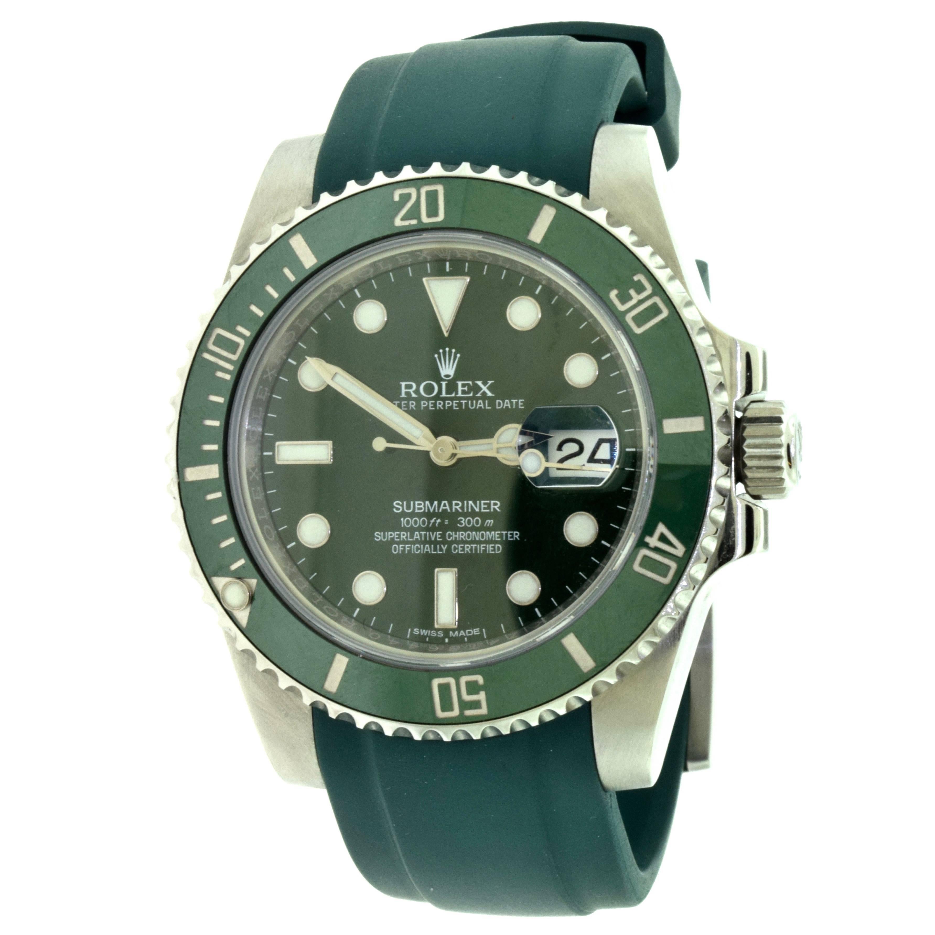 Rolex Stainless Steel Green Bezel Ceramic Date Submariner Greenhawk Wristwatch For Sale