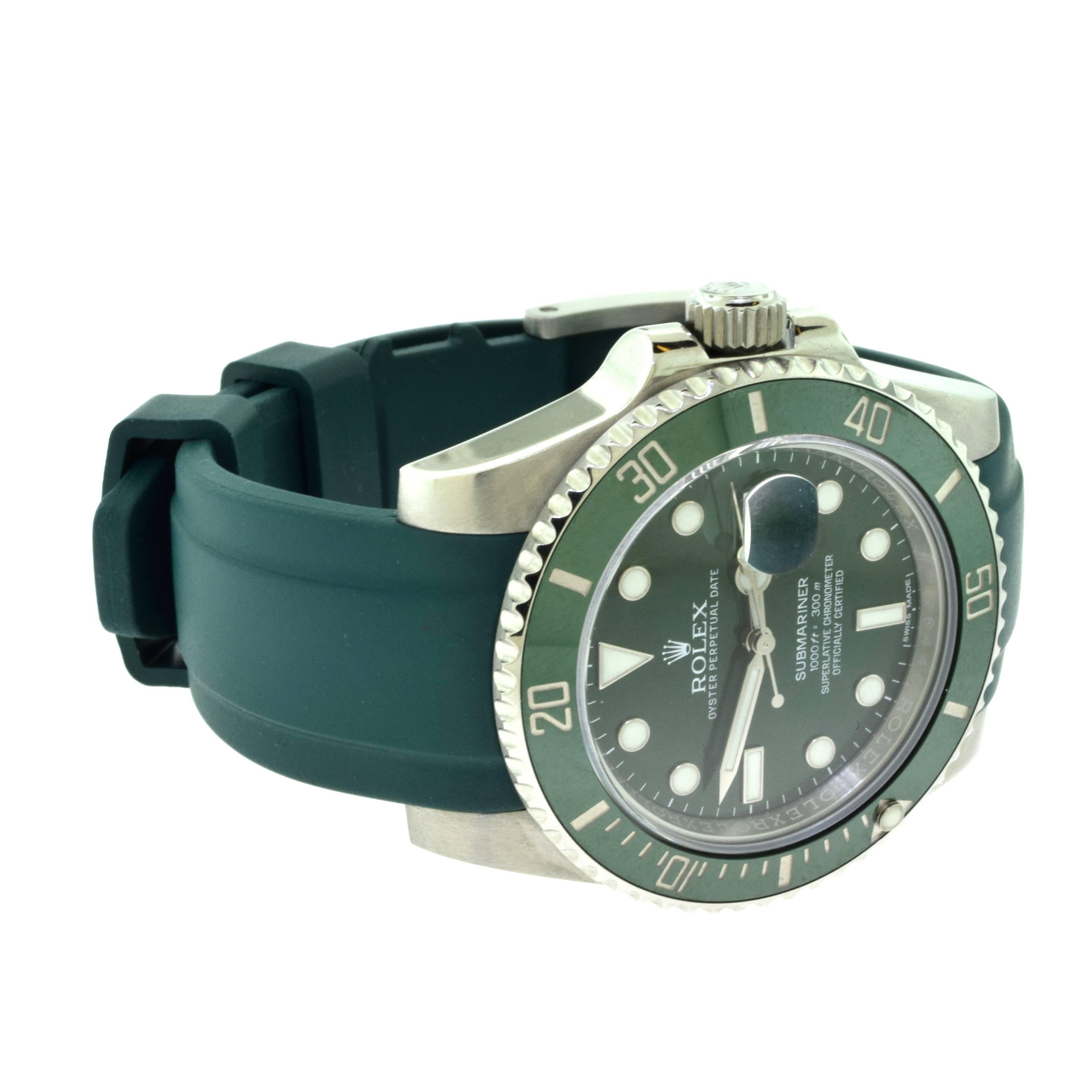 Rolex Stainless Steel Green Bezel Ceramic Date Submariner Greenhawk Wristwatch In Excellent Condition For Sale In Miami, FL