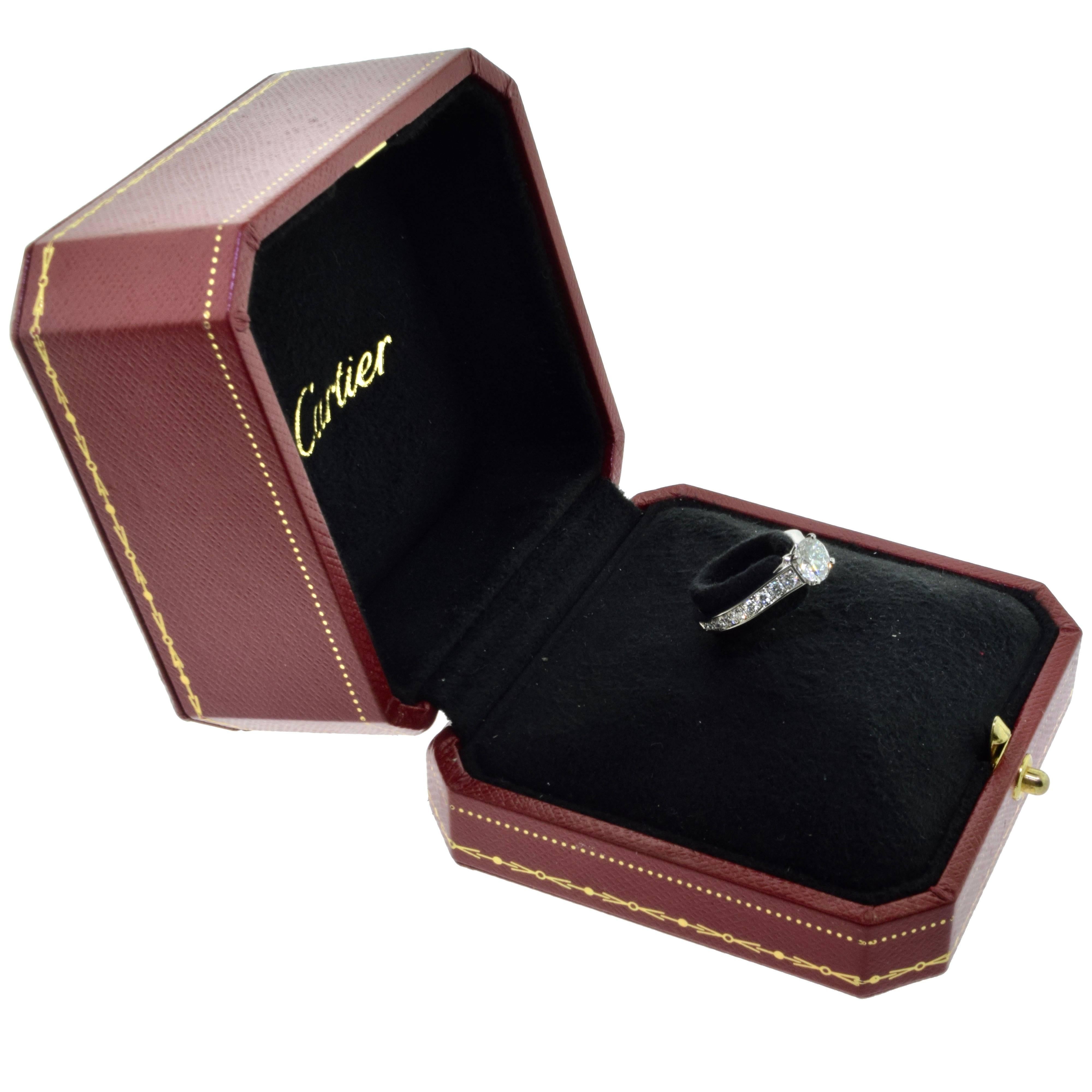 Women's or Men's Cartier 1985 Solitaire Diamond Engagement Ring in Platinum For Sale