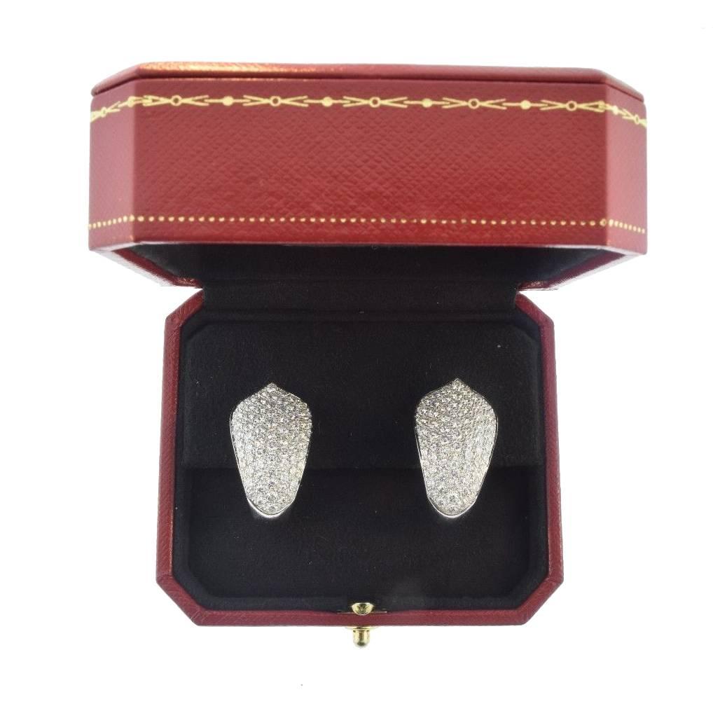 Cartier 10 TCW Pave Diamond White Gold Evening Earrings In Excellent Condition For Sale In Miami, FL