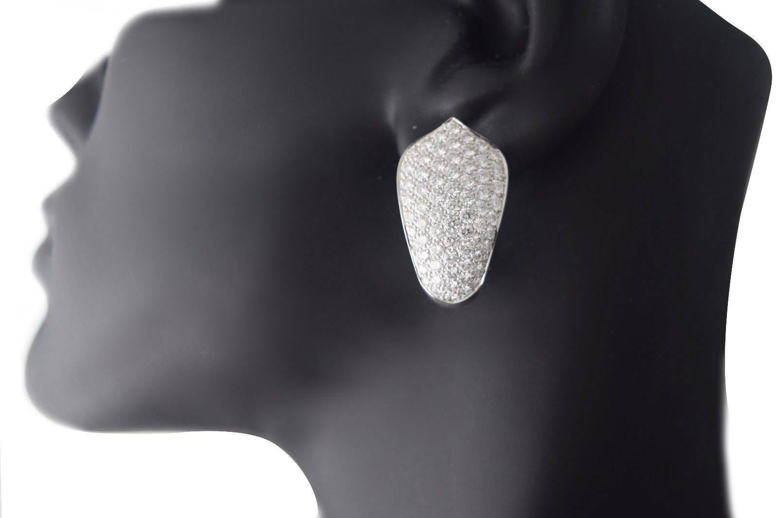 Women's or Men's Cartier 10 TCW Pave Diamond White Gold Evening Earrings For Sale
