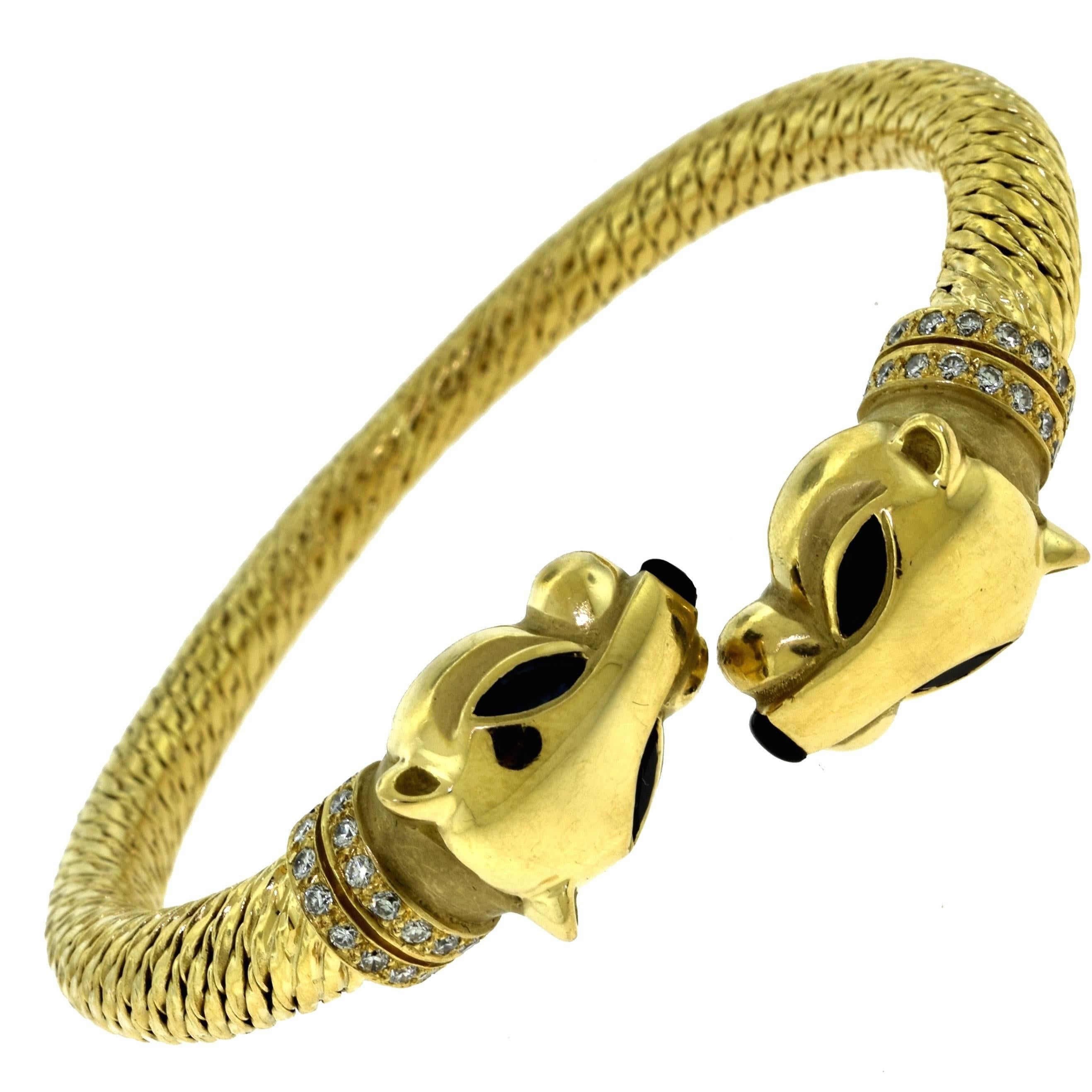 Cartier Panthère De Cartier Double Head Yellow Gold Diamond Onyx Bracelet For Sale