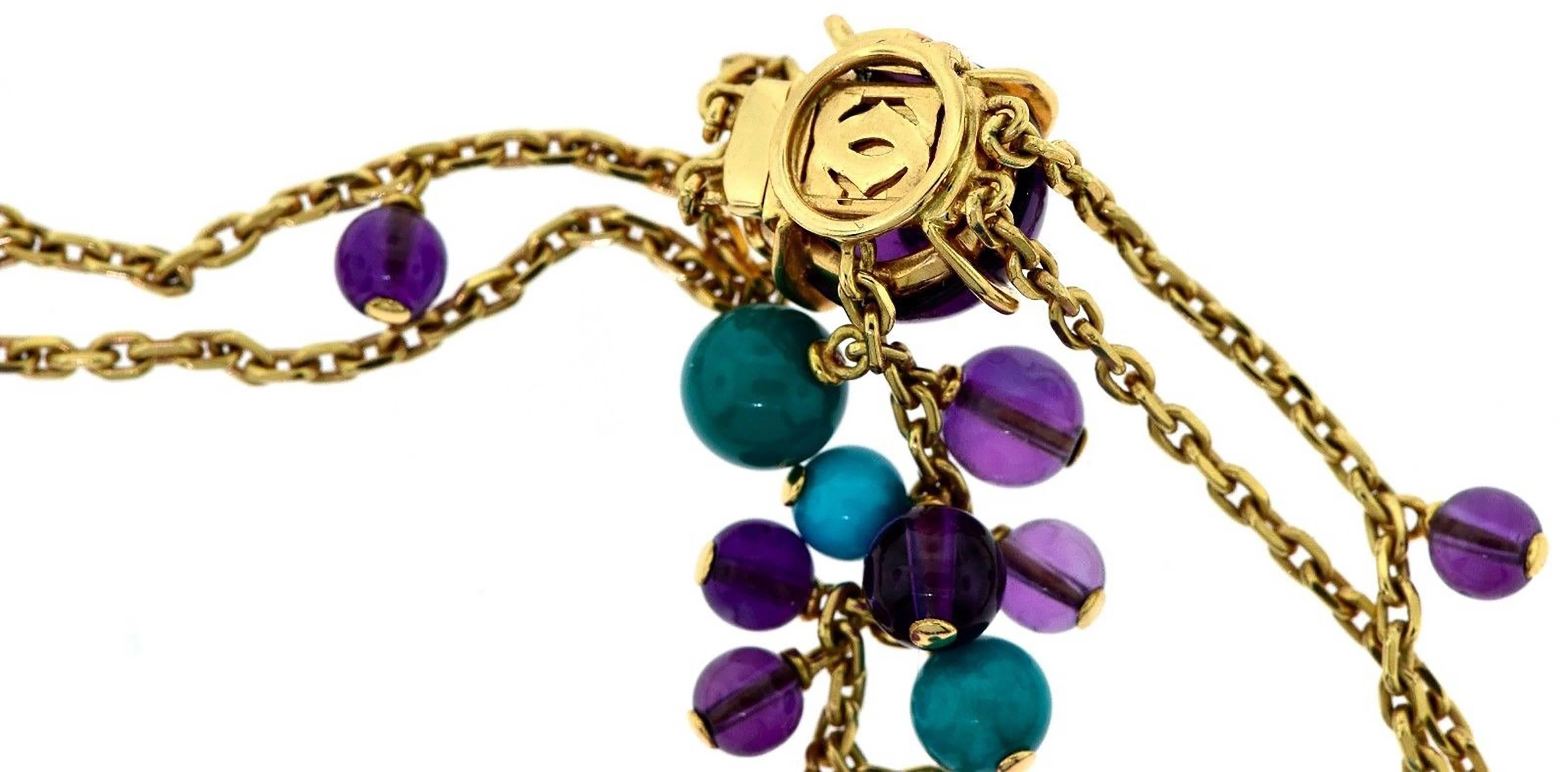 Cartier Delices de Goa Amethyst Turquoise Diamond Yellow Gold Bead Necklace In Excellent Condition For Sale In Miami, FL