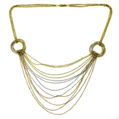 Cartier 18 Karat Three Color Gold Multi Strand Trinity Diamond Drape Necklace