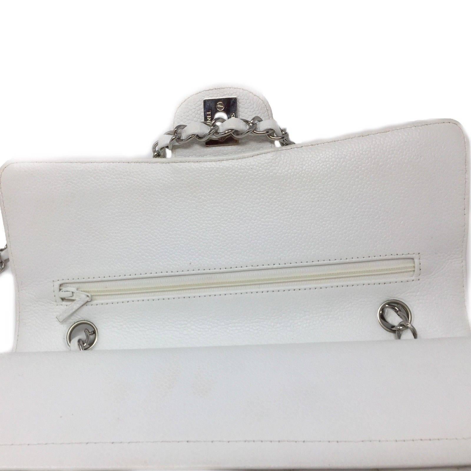 Chanel Classic Double Flap Bag Caviar White Quilted Leather Medium For Sale 2