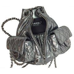 Chanel Mini Anthracite Silver Metallic Platinum Backpack