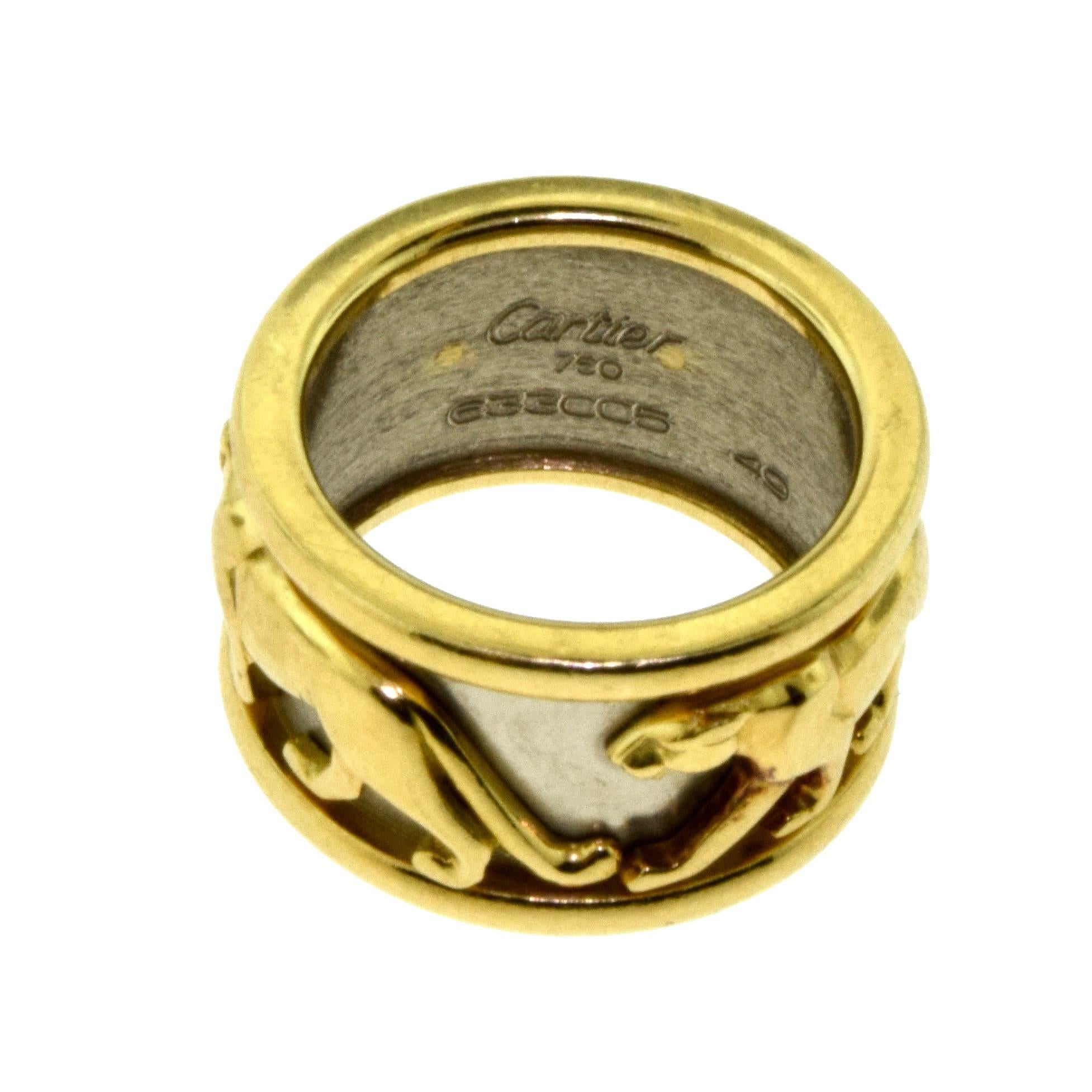 Estate Cartier Walking Panther Yellow and White Gold Ring In Excellent Condition In Miami, FL
