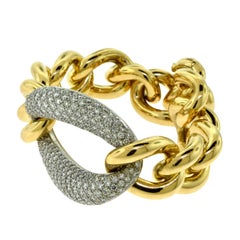 Large Rose and White Gold Diamond Chain Link Bracelet