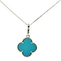 Van Cleef & Arpels Lg. Magic Alhambra Turquoise Pendant in White Gold, Chain