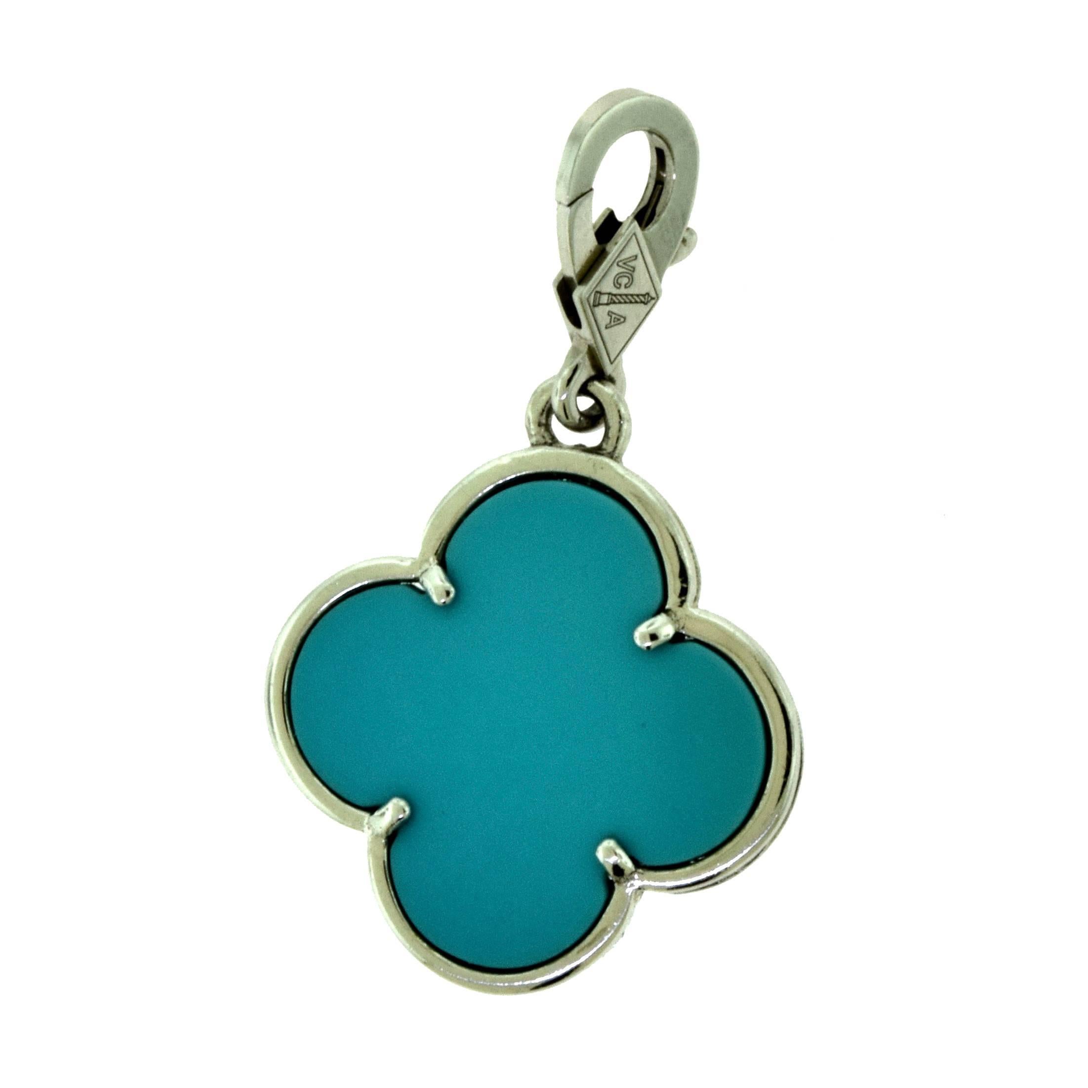 Van Cleef & Arpels Lg. Magic Alhambra Turquoise Pendant in White Gold, Chain 1
