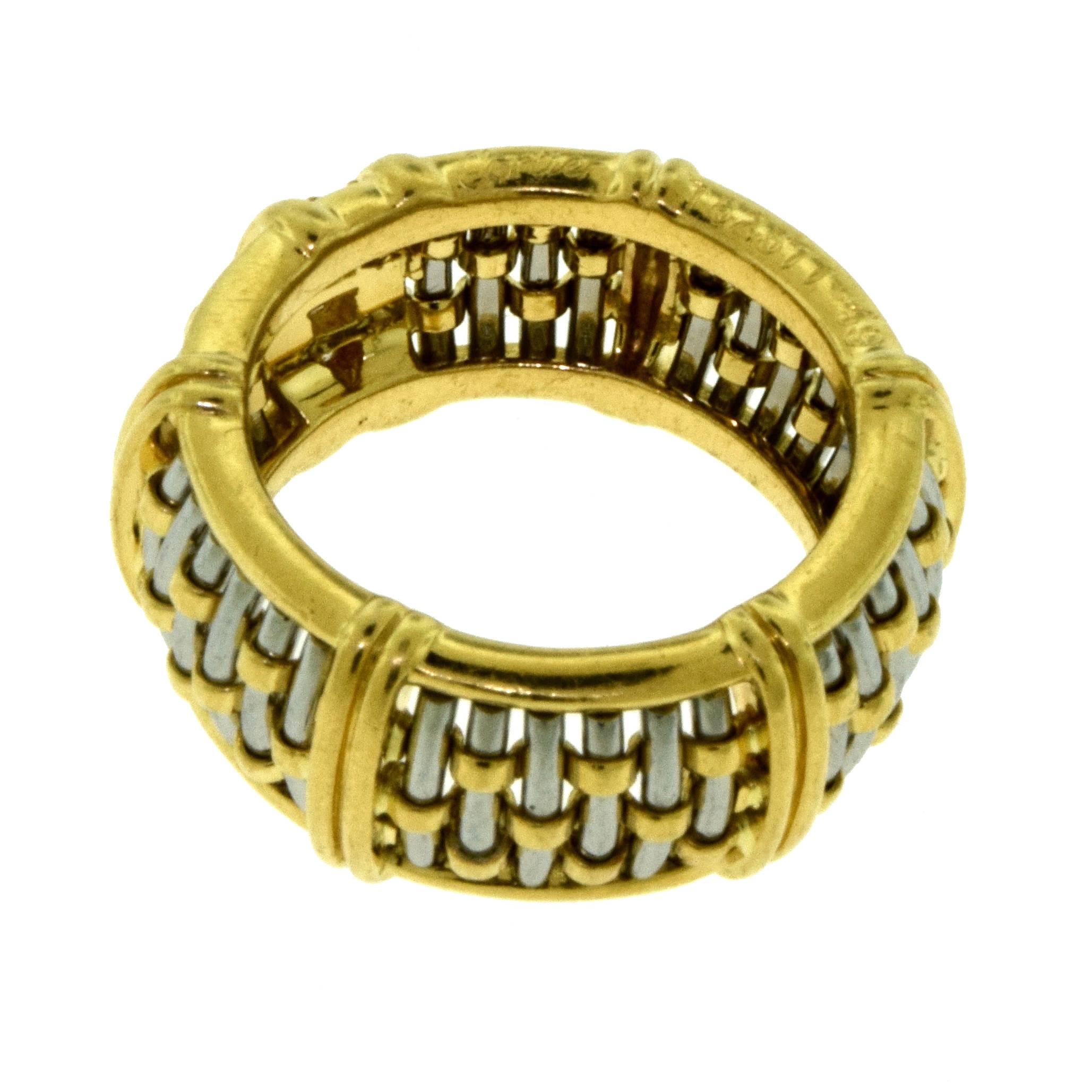 Women's or Men's Cartier Gold and Steel Basket Weave Dome Band Ring For Sale