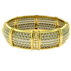 Cartier Yellow Gold and Steel Basket Weave Bangle with Diamonds