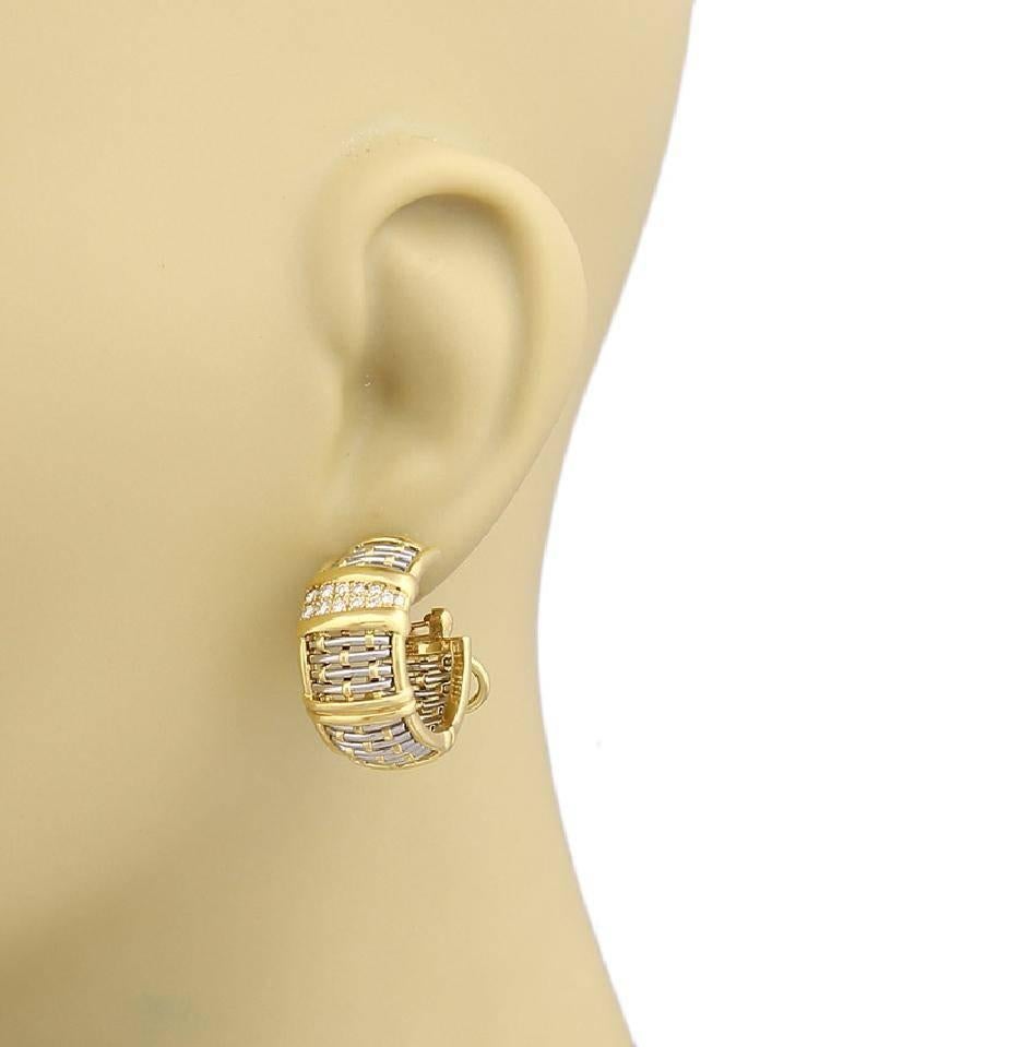 Designer: Cartier
Metal: 18k Yellow Gold, Stainless Steel
Stones: 24 Round Brilliant Cut Diamonds (12 each earring)
Total Carat Weight: 0.46 ct
Diamond Color: D E F
Diamond Clarity: IF - VVS
Total Item Weight (g): 19.4
Earring Dimensions: 21.42 x