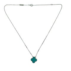 Van Cleef & Arpels Vintage Alhambra Turquoise Single Motif Necklace, White Gold