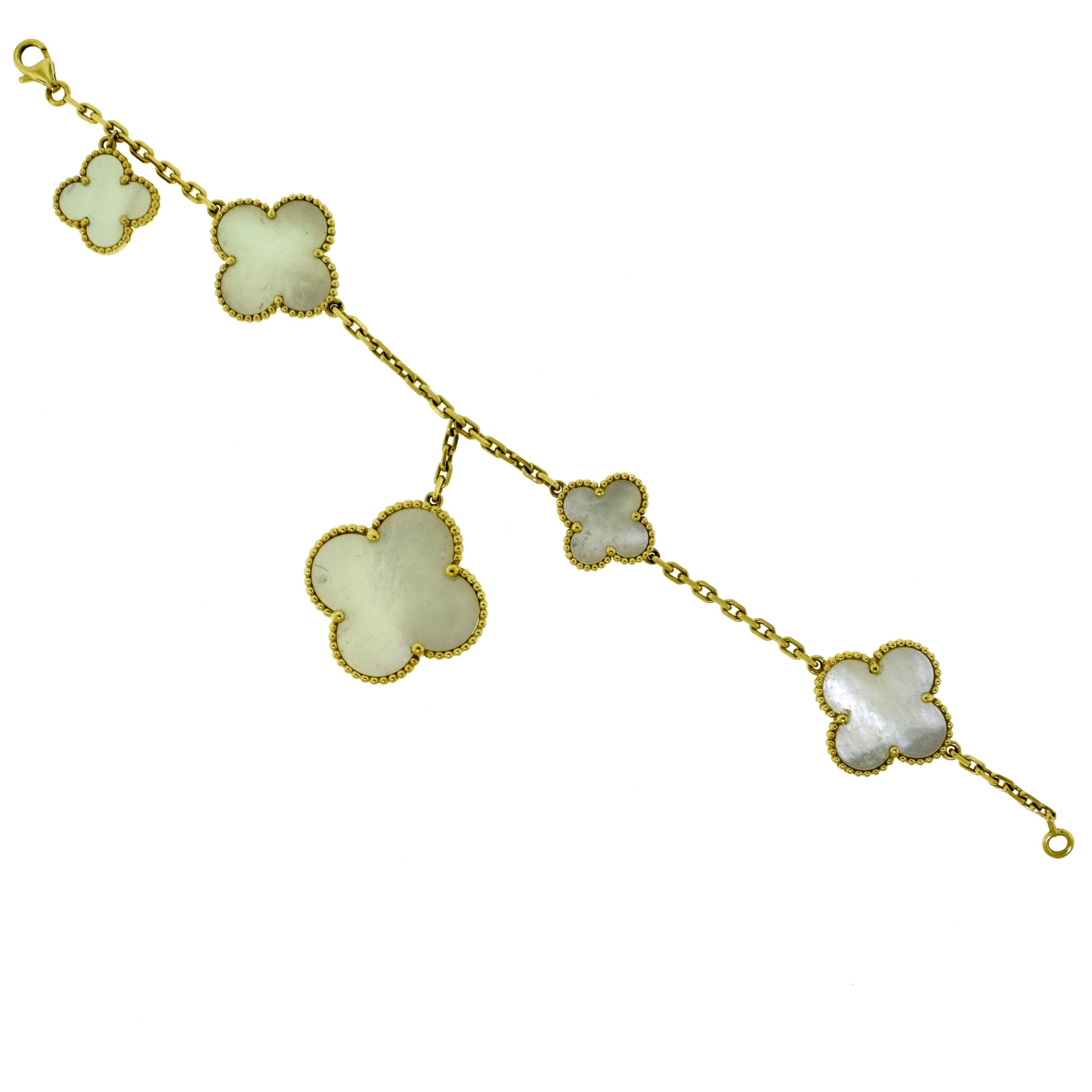 Van Cleef & Arpels Mother-of-Pearl Magic Alhambra Bracelet 18 Karat Yellow Gold For Sale