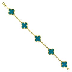 Van Cleef & Arpels Vintage Alhambra Turquoise Bracelet in 18 Karat Yellow Gold