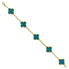 Van Cleef & Arpels Vintage Alhambra Turquoise Bracelet in 18 Karat Yellow Gold