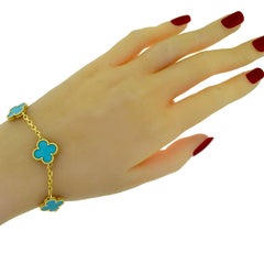 Van Cleef & Arpels Vintage Alhambra Turquoise Bracelet in 18 Karat Yellow Gold
