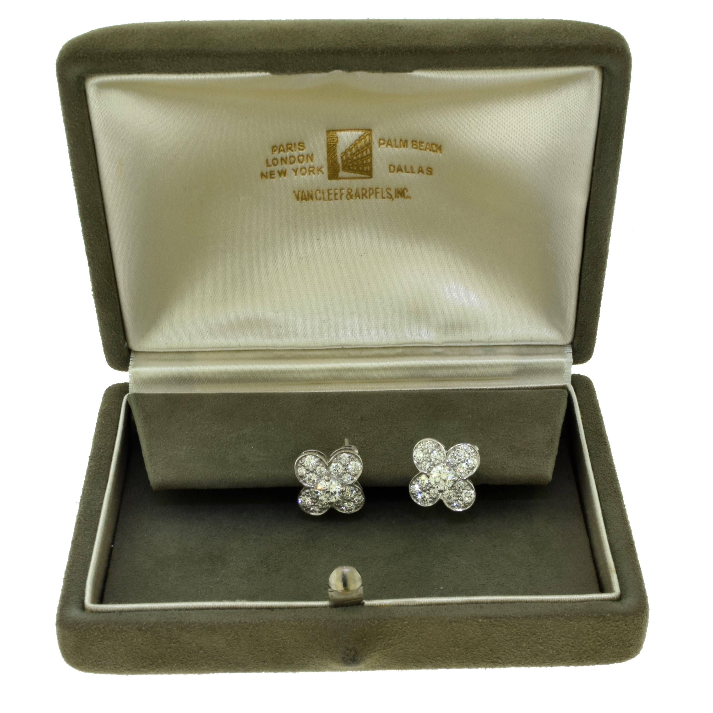 Van Cleef & Arpels Diamond Trefle Fleurette Earrings in 18 Karat White Gold 1