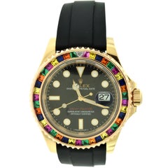 Rolex rose gold YachtMaster multicolor gem set bezel Self-Winding wristwatch
