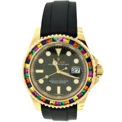 Used Rolex rose gold YachtMaster multicolor gem set bezel Self-Winding wristwatch 