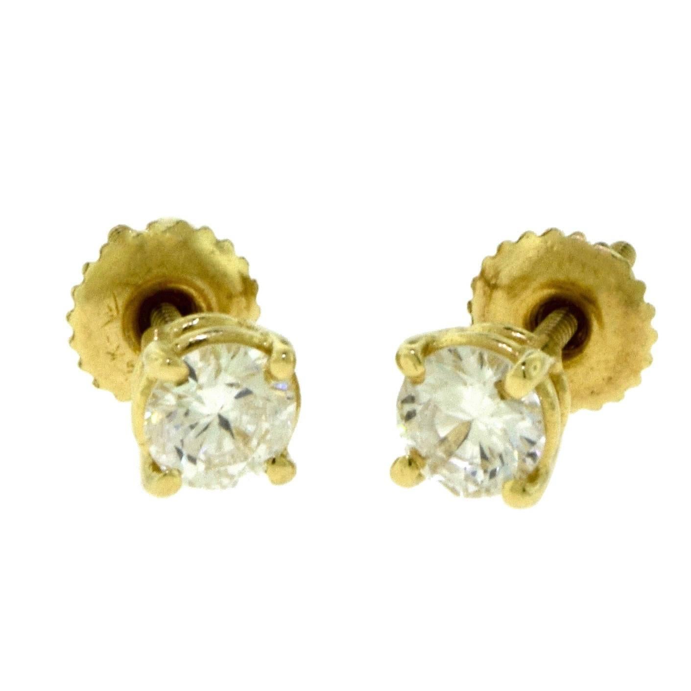 Small Yellow Gold Diamond Single Solitaire Studs For Sale