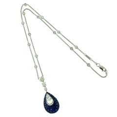 Graff Bombe Teardrop Diamond and Sapphire Pendant Necklace