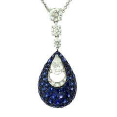 Graff Bombe Teardrop Diamond and Sapphire Pendant Necklace