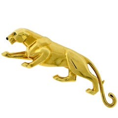 Vintage Cartier "Panthère de Cartier" 18 Karat Yellow Gold Brooch with Emerald