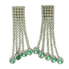 Magnificent Multi Strand Falling Diamond and Emerald Earrings