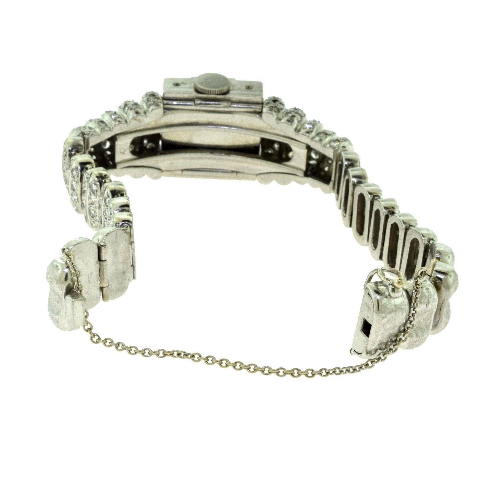 Art Deco Jaeger-LeCoultre Platinum Diamond-Set Bracelet Wristwatch