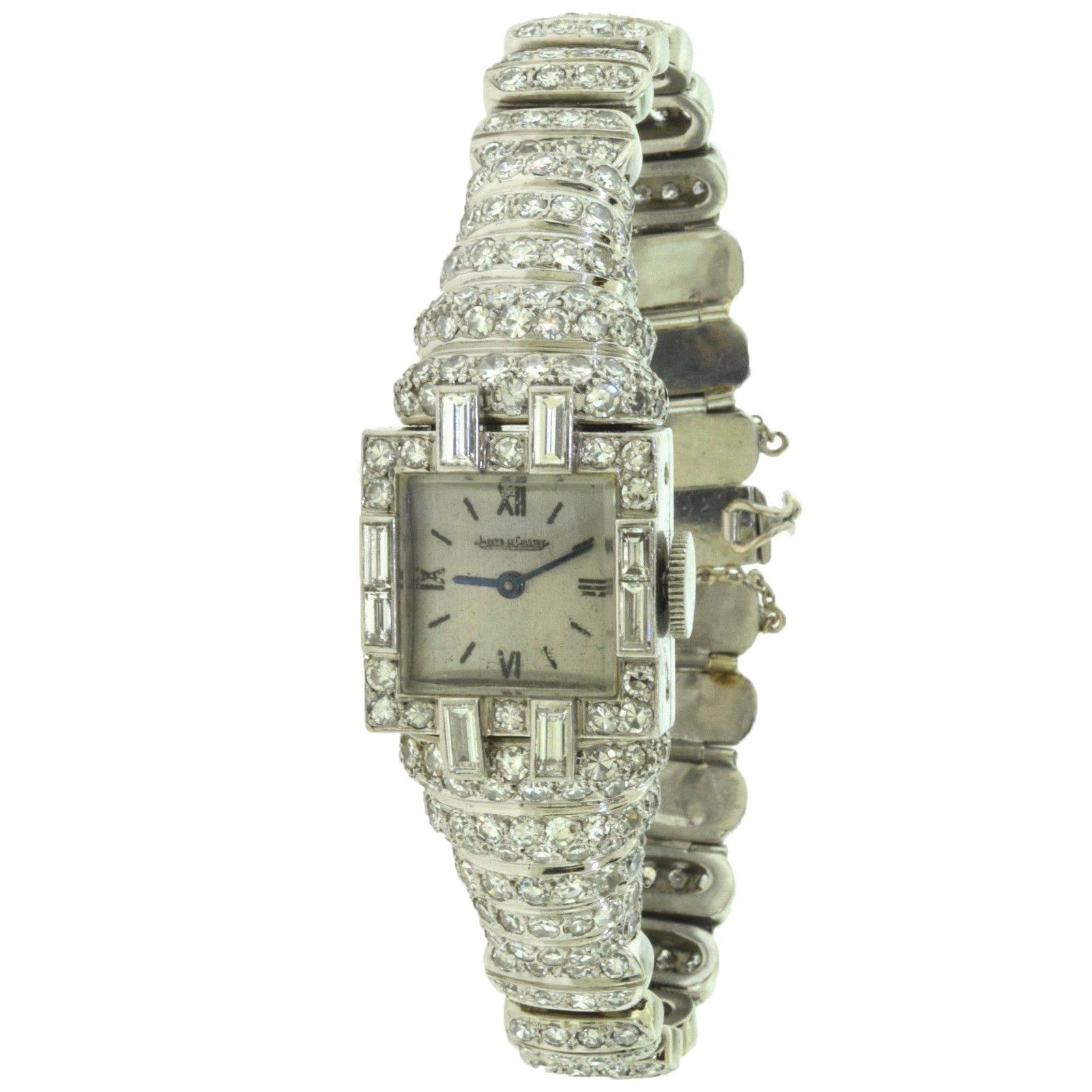 Jaeger-LeCoultre Platinum Diamond-Set Bracelet Wristwatch