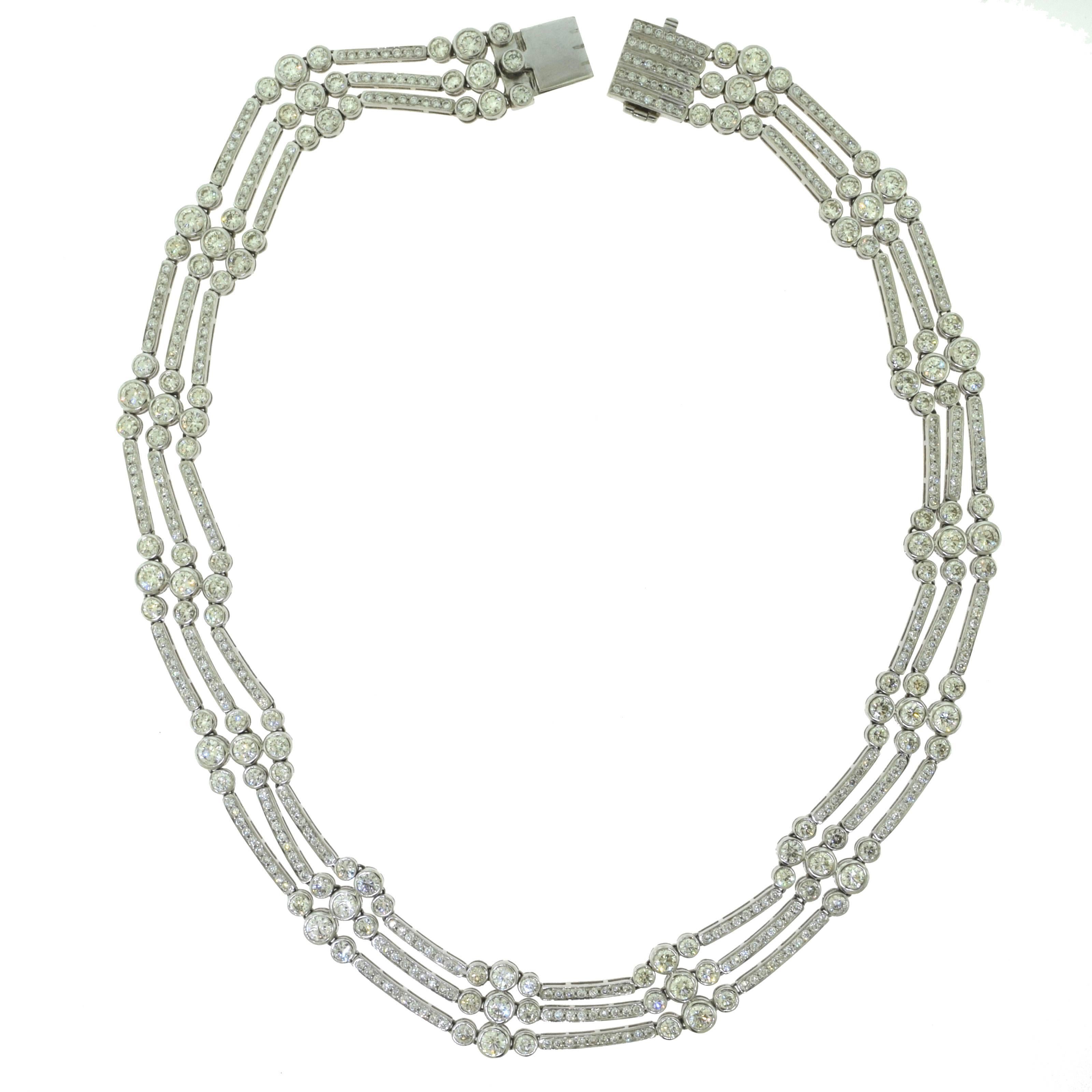White Gold Three Strand Diamond Chocker Evening Necklace For Sale