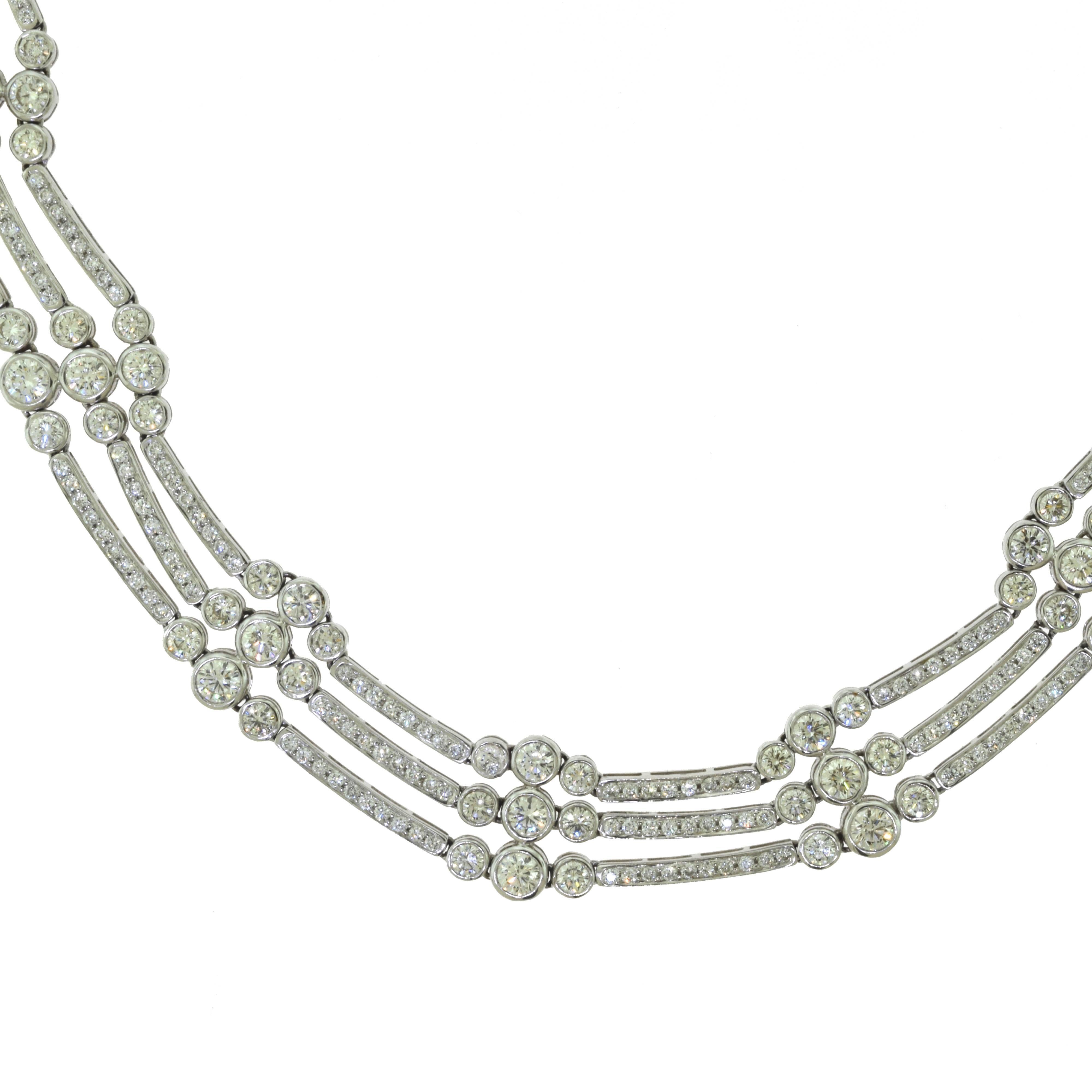 White Gold Three Strand Diamond Chocker Evening Necklace In Excellent Condition For Sale In Miami, FL