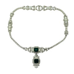 Colombian Emerald and Diamond Art Deco Platinum Necklace, GIA Certified
