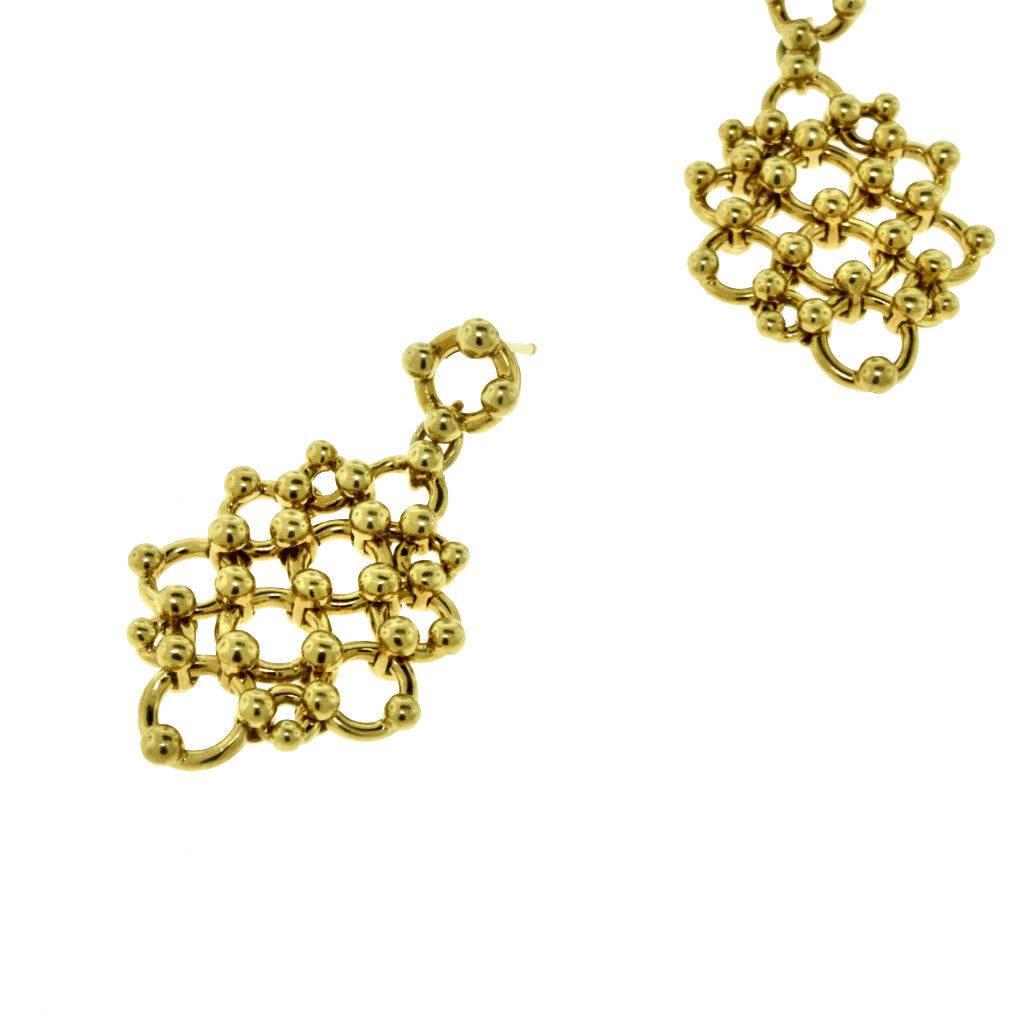 Women's Tiffany & Co. Yellow Gold Honeycomb Pattern Drop Dangle Earrings