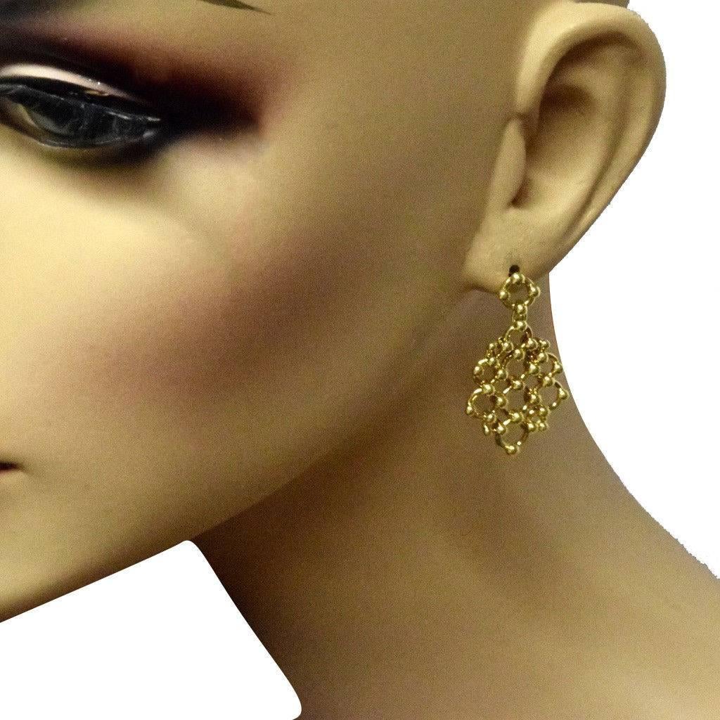 Tiffany & Co. Yellow Gold Honeycomb Pattern Drop Dangle Earrings 1