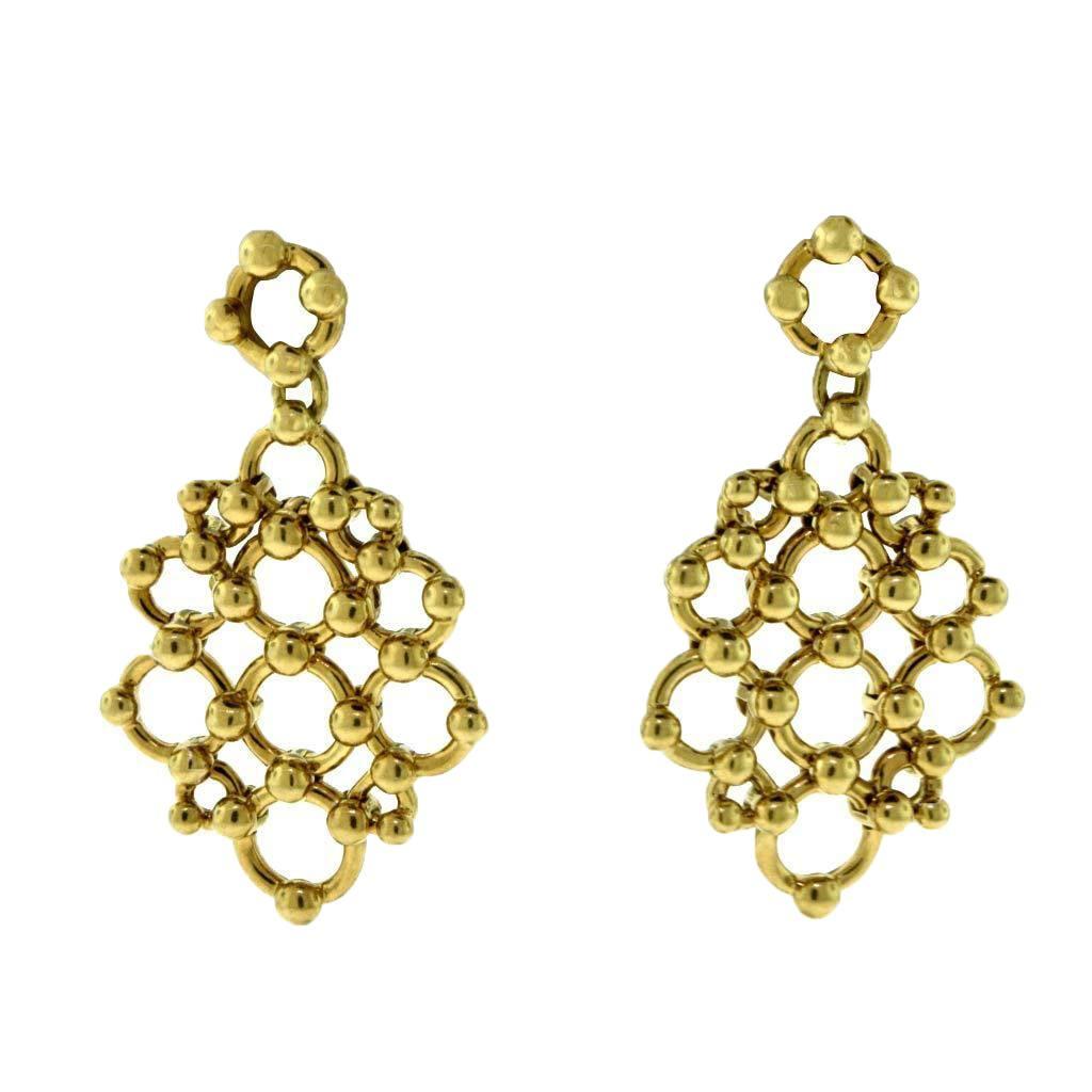 Tiffany & Co. Yellow Gold Honeycomb Pattern Drop Dangle Earrings