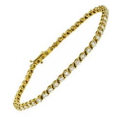 Thin Diamond Tennis Bracelet, 5 Total Carat, 18 Karat Yellow Gold