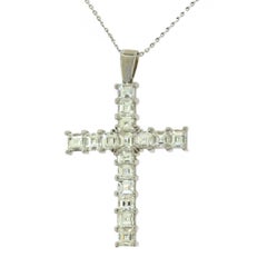 Signature Princess Cut Square Diamond Cross Pendant Necklace, 4.38 Carat