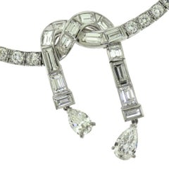 Round, Pear, & Baguette Shaped Diamond Platinum Snake Style Drop Necklace 20 TCW