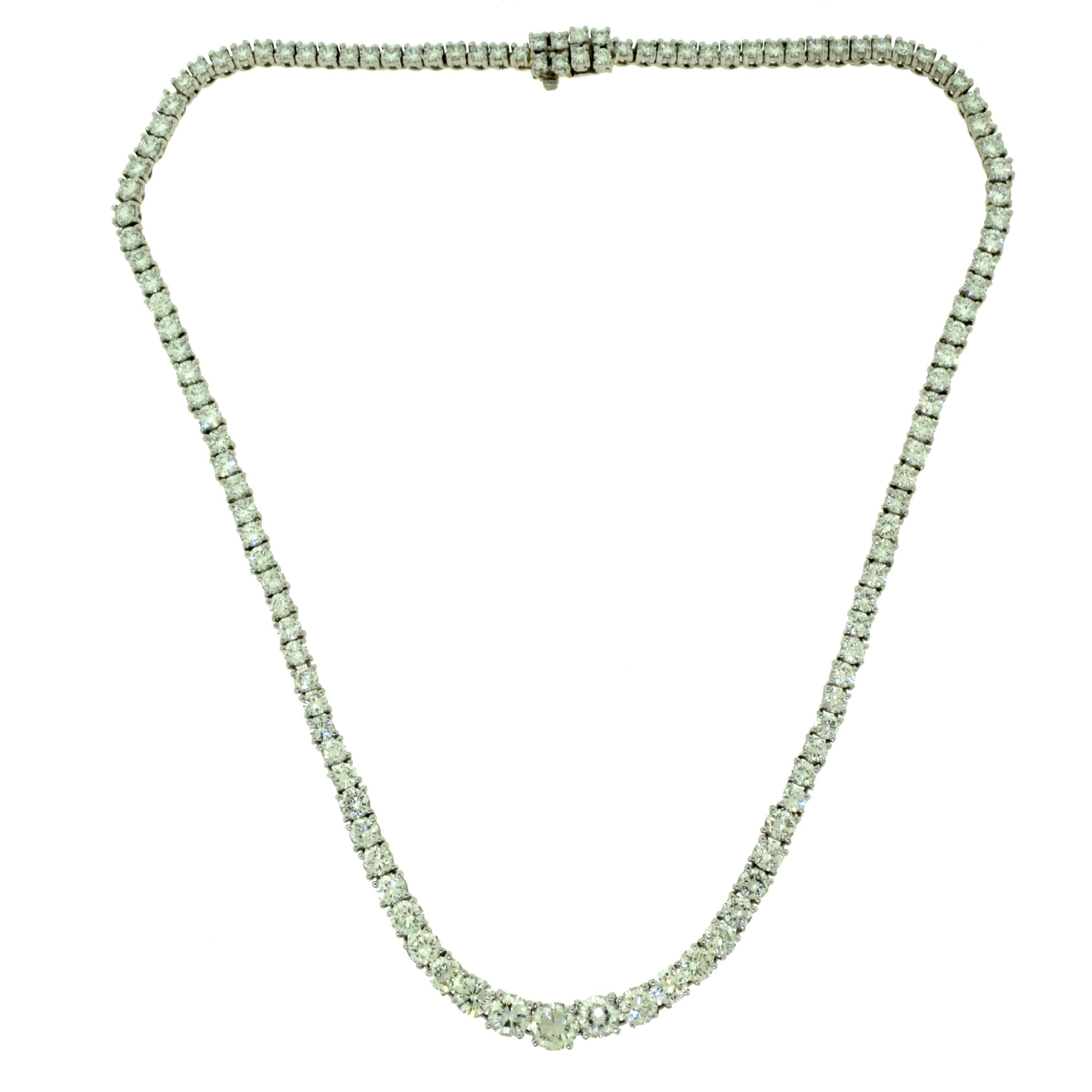 Carat Diamonds Tennis Line Platinum Necklace In Excellent Condition For Sale In Miami, FL