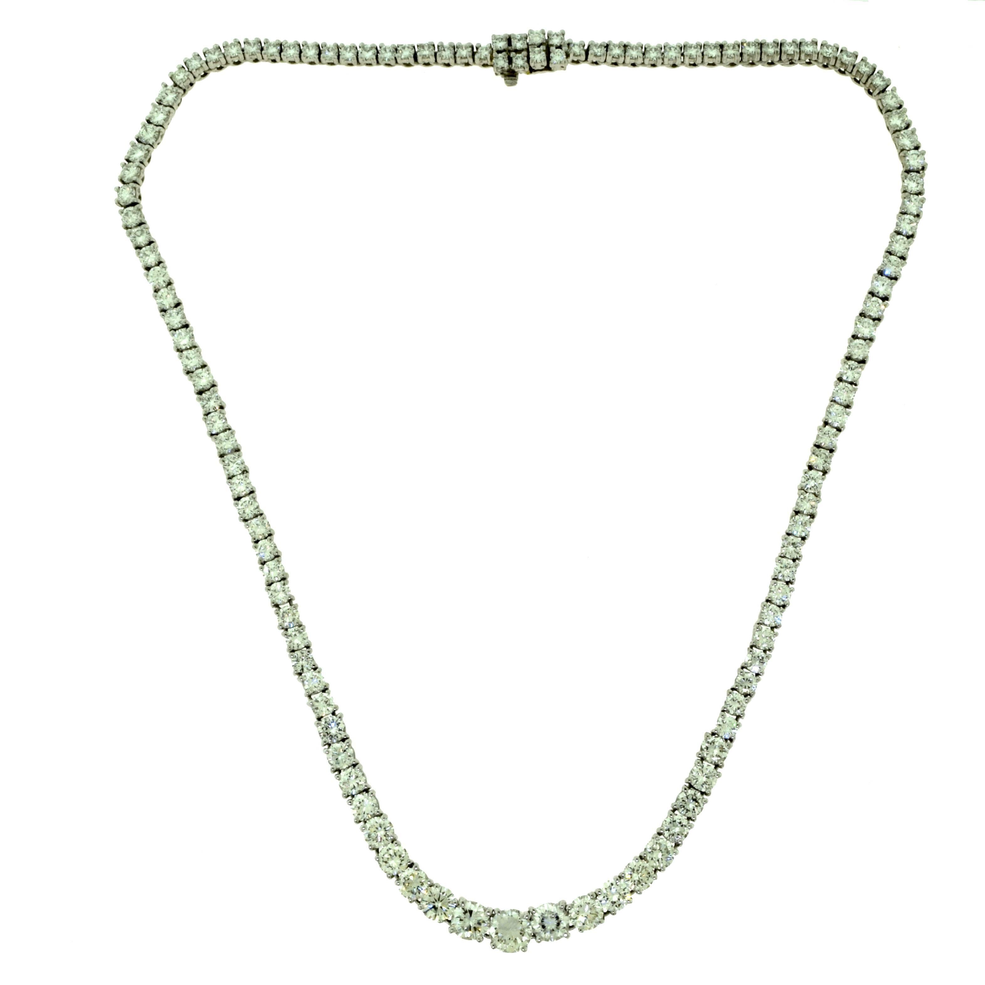 Carat Diamonds Tennis Line Platinum Necklace For Sale