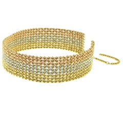 Rose, Yellow and White Gold Wide Beaded Choker Collar